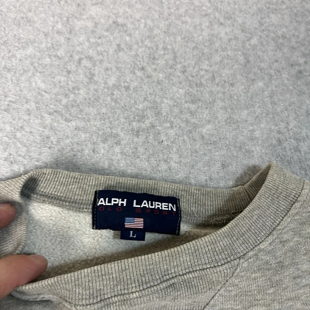 Vintage Polo Sport Sweatshirt Mens Large Gray Single V Pullover Boxy Pony Cotton